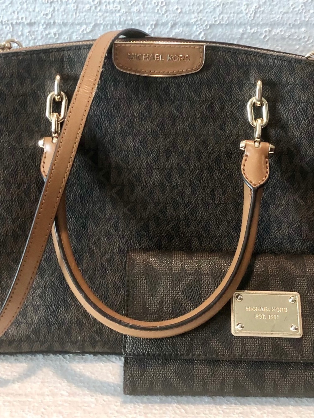 Michael Kors Brown Signature MK Handbag Purse & Wallet